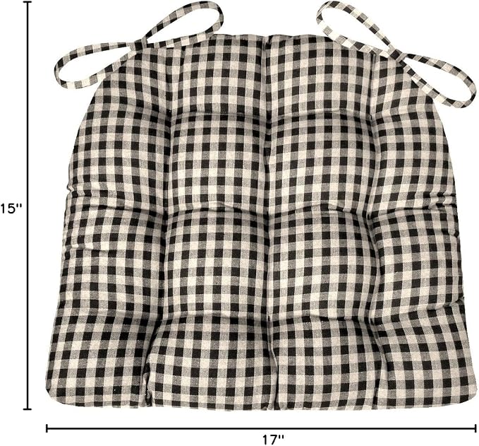 Barnett Home Decor Farmhouse Check Black Dining Chair Pad with Ties - 15 x 17 Size Small Chair Cushion - Latex Foam Fill - 100% Cotton, Made in USA - Machine Washable, Reversible, Checkered - Image 10