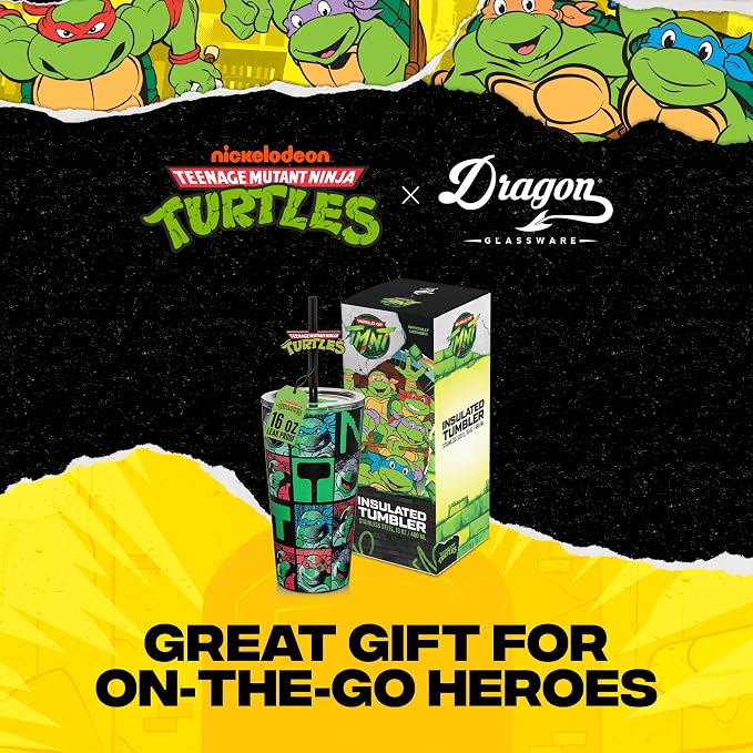 Dragon Glassware x Teenage Mutant Ninja Turtles Insulated Tumbler, 16 oz | Vacuum Insulated Stainless Steel Tumbler with Straw & Lid; Double Walled TMNT Tumbler with Straw Topper; Ninja Turtle Cup - Image 7