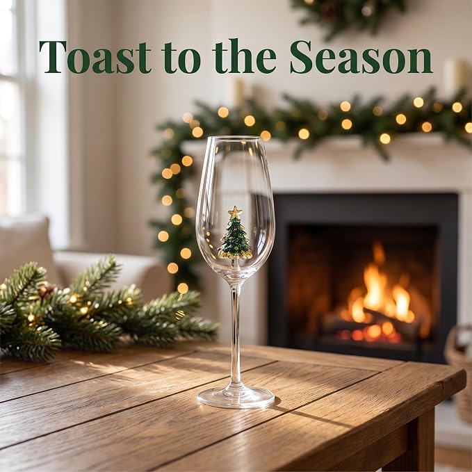 Zerodeko Christmas Wine Glasses: Decorative Glass Wine Goblet for Bar Pub | Xmas Tree Drinkware Cocktail Glassware for Christmas Parties Hosting - Image 3