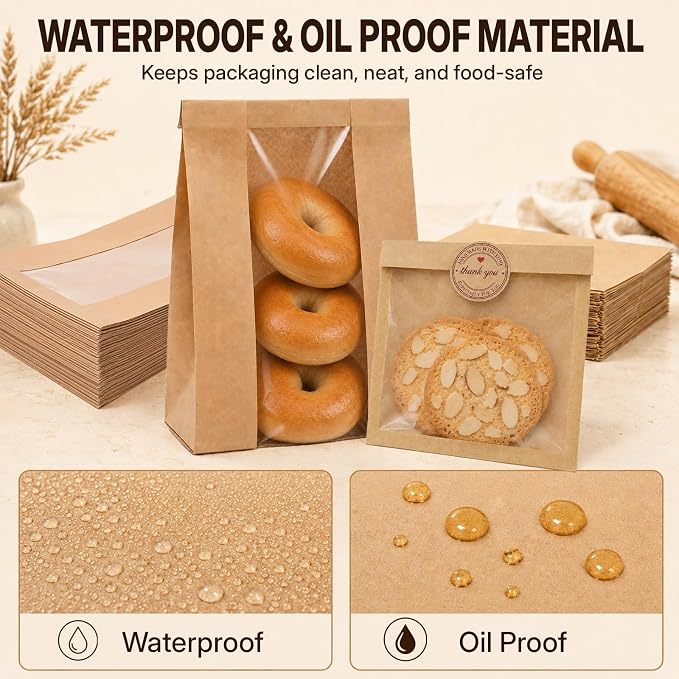 200PCS Large Bread Bags 13.7”x8.3”x3.5” and Cookie Bags 7.8”x7.41” for Homemade Bread and Cookies with Clear Window with 200 Stickers Sourdough Bread Bags for Toast Nuts Candy - Image 6