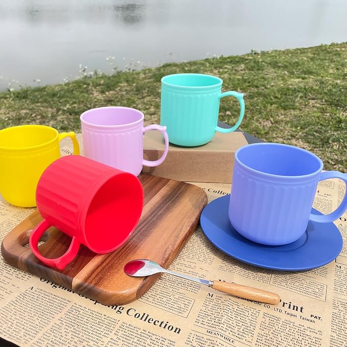 Plastic Coffee Mug with Handle set of 6, 16 oz Iced-Tea Cup Rainbow | BPA Free Reusable Food Grade PP, Unbreakable, Dishwasher Safe, Lightweight, Elderly Kid Safe, Kitchen Party Camping Outdoor - Image 8