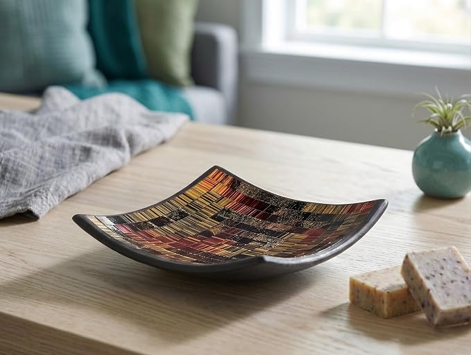 Red Co. Glass Mosaic Ceramic Catch-All Tray, Decorative Accent and Centerpiece Plate - Squared 6 inches - Image 4