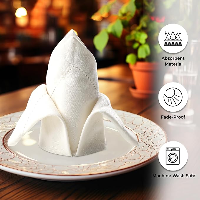 Urban Villa Hemstitch Cloth Dinner Napkins Cotton 20”x20” (Set of 6)- Ivory - Image 2