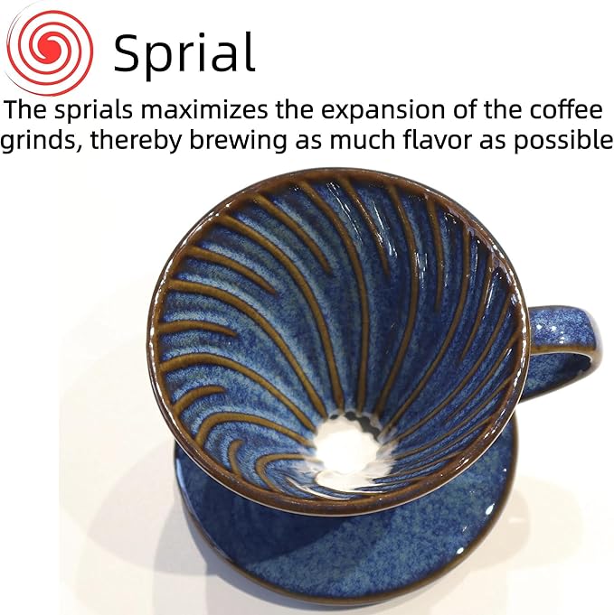 Ceramic Coffee Dripper includes 50 Filters 01 Pour Over Coffee Maker Porcelain V Hand Brewed Set Pottery Artisanal Drip Brew Barista Gift for 1-2 People Travel Camping Office Home