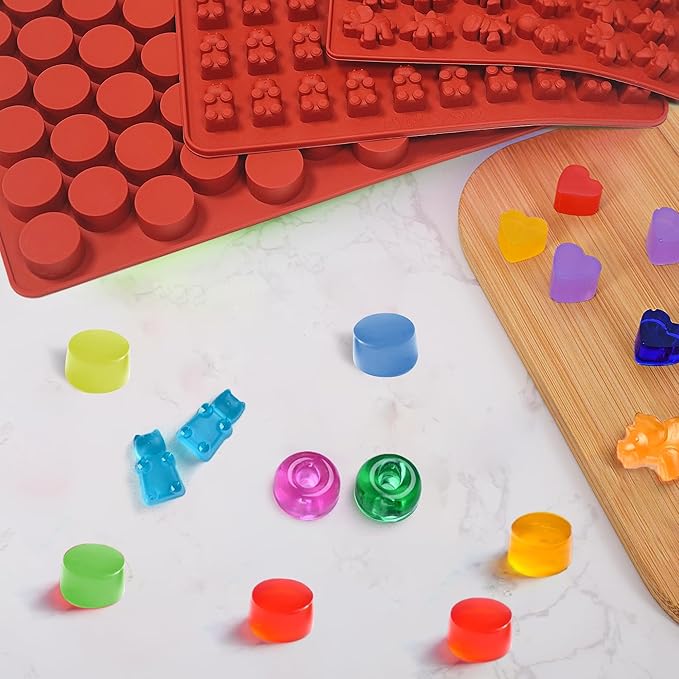 Gummy Bear Mold Silicone for Gummies Candy,5Pcs Gummy and Chocolate Molds Silicone for Kid Including Mini Bear, Dinosaur, Round, Hearts,Donut with 2 Droppers