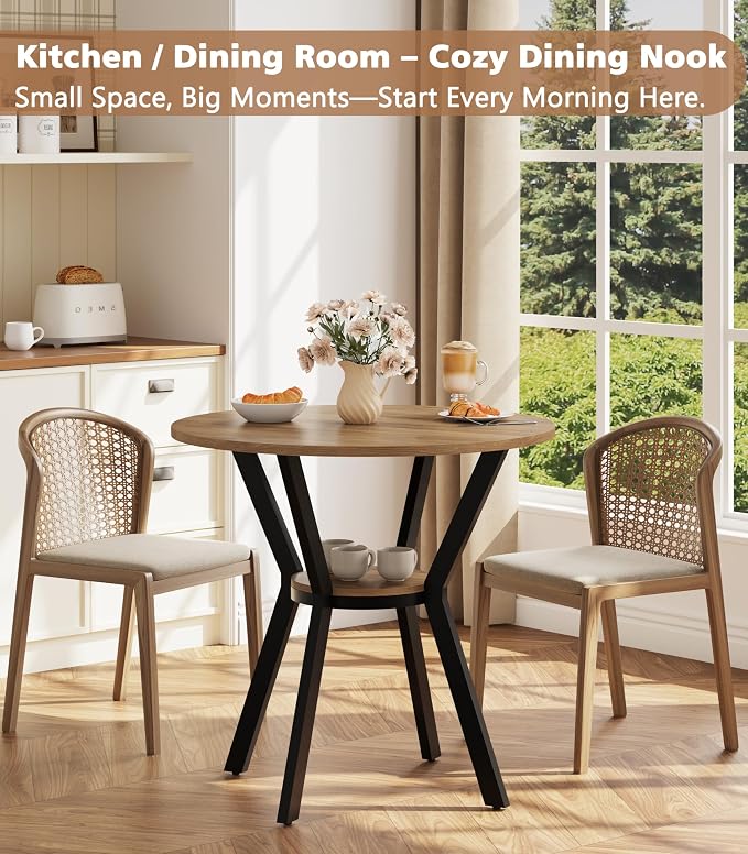 Round Kitchen Tables for 2-4, 31.5" Small Dining Tables with Storage, Rustic Wood Circle Dinner Table with Metal Leg, Farmhouse Dinner Table for Small Space, Dining Room, Kitchen, Office, Apartment - Image 6