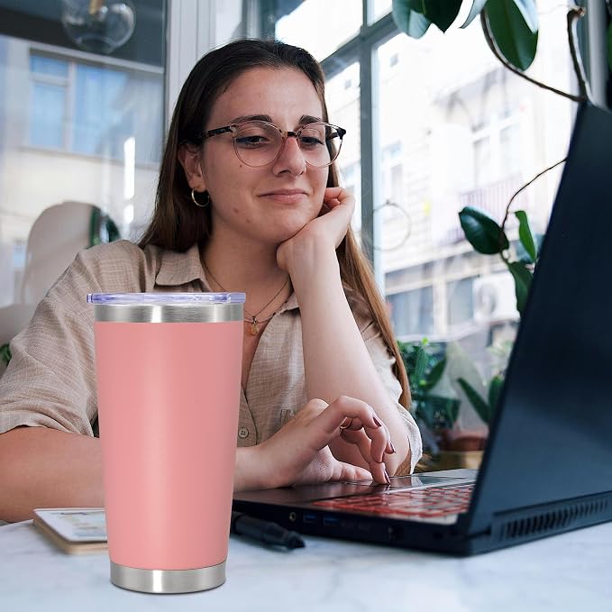 20oz Tumbler Insulated Coffee Tumblers with Lid Stainless Steel Pink 12P | 20 oz Tumblers Double Wall Insulated Vacuum 20oz Coffee Mug Leak Proof Tumblers with Lid Powder Coated - Pink 12 Pack - Image 7