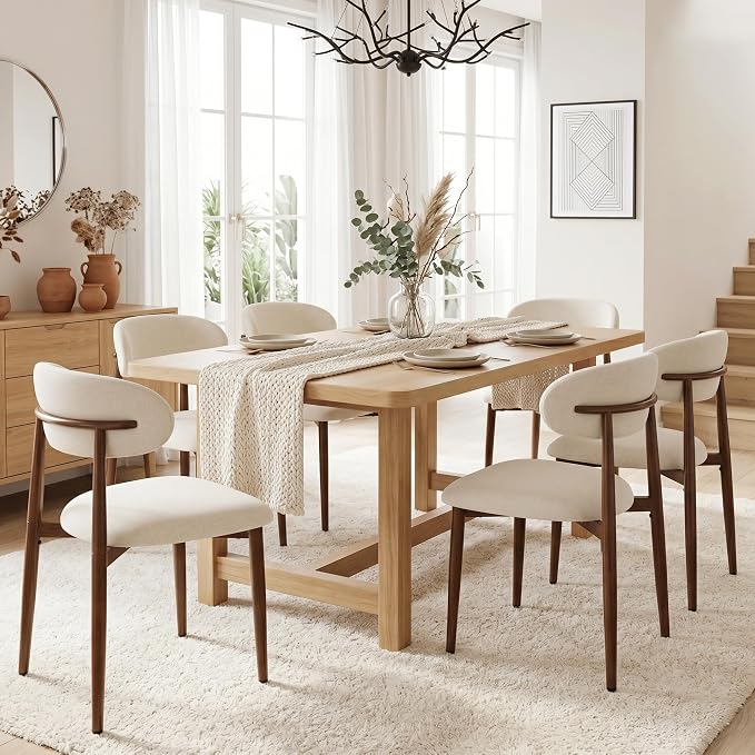 UVV Dining Chairs Set of 8, Metal Kitchen Chairs with Modern Fabric Upholstered for Dining Room, Beige - Image 2