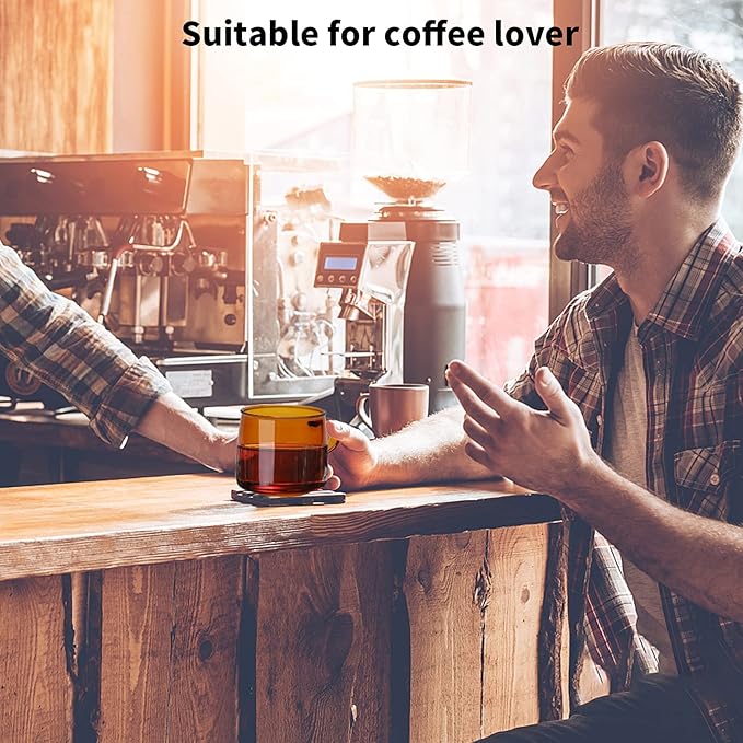 2PCS Glass Coffee Mugs, 350ml Clear Glass Mug with Handle Heat Resistant Tea Mugs High Borosilicate Glass Mug for Tea Beverages (Amber)