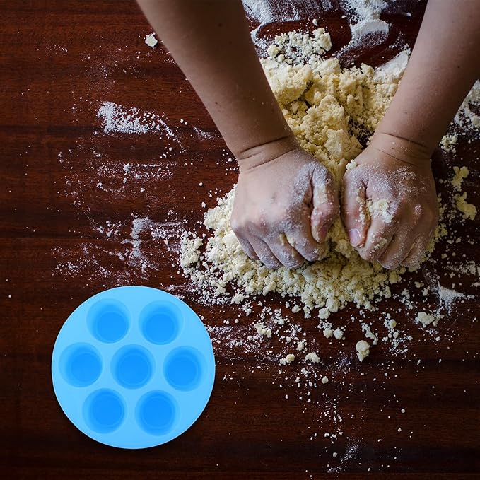 Healifty Silicone Non-stick Muffin Cake Mold Baking Tray for Air Fryer and Oven Small Blue Cupcake Pan Food-grade Material for Muffins Cakes Brownies and Chocolate Desserts