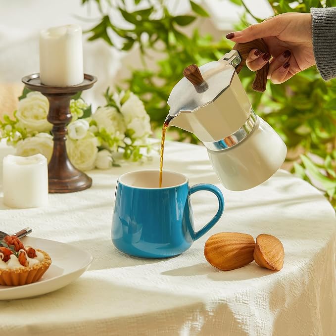 Sweese Porcelain Coffee Mugs Set of 6, 12 Ounce Coffee Cups with Handle for Coffee, Tea, Cocoa, Blue Assorted Colors Coffee Mugs with Modern Design for Great Gift Option, Microwave Safe - Image 8