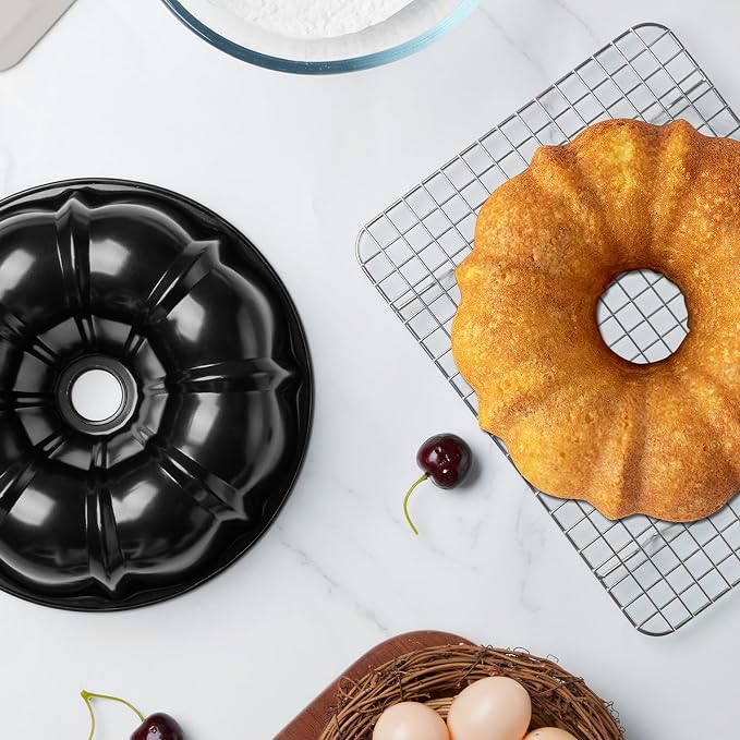 Onader 10 Inch Cake Pan, Non-Stick Round Fluted Tube Pan for Baking Pound Cake, 10 Cups Large Heavy Duty Carbon Steel Baking Mold Bakeware, Black - Image 8