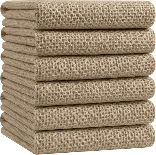 Homaxy 100% Cotton Oversized Waffle Weave Kitchen Towels 6-Pack, Tan | 20 x 28 Inches, Ultra Soft Absorbent Dish Towels, Quick Drying Large Cleaning Towels by Homaxy