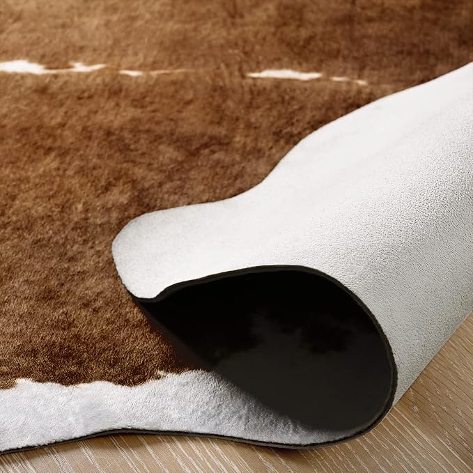 Amearea Faux Cow Hide Rug 6.2x5.2, Vintage Western Home Decor Cow Print Rug | Large Faux Leather Animal Cowhide Carpet for Living Room Bedroom, Dining Traditional Cow Print Stuff Carpets, Khaki - Image 5
