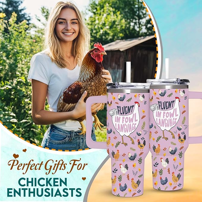 Chicken Gifts for Women - Christmas, Birthday, Mothers Day Gifts Idea for Chicken Lovers - Chicken Themed 40oz Tumbler with Handle