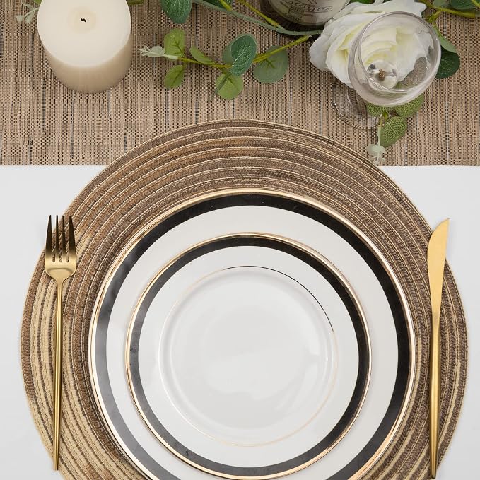 SHACOS Round Placemats Set of 6 Washable 15 inch Variegated Braided Round Place Mats Kitchen Table Mats (Rainbow Brown, 6) - Image 8