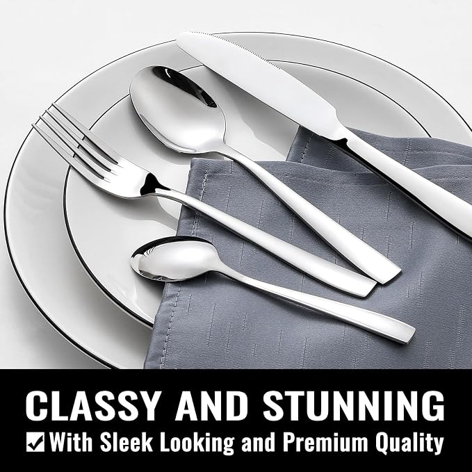 HIWARE 48-Piece Silverware Set with Steak Knives for 8, 18/8 Stainless Steel Flatware Cutlery Set For Home Kitchen Restaurant Hotel, Kitchen Utensils Set, Mirror Polished, Dishwasher Safe - Image 5