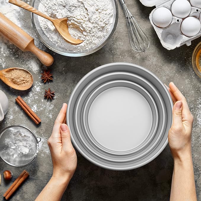 3-Piece Round Cake Pan Set - Includes 4 x 2, 6 x 2 and 8 x 2 Inch Anodized Aluminum Layer Cake Pans Baking Tins - Image 6