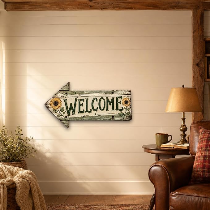 Welcome Left-Pointing Arrow Sign — Die-Cut Metal Directional Wall Decor | barnwood look, rustic, front entry, guest greeting, curb appeal, durable print, ready to hang - Image 5