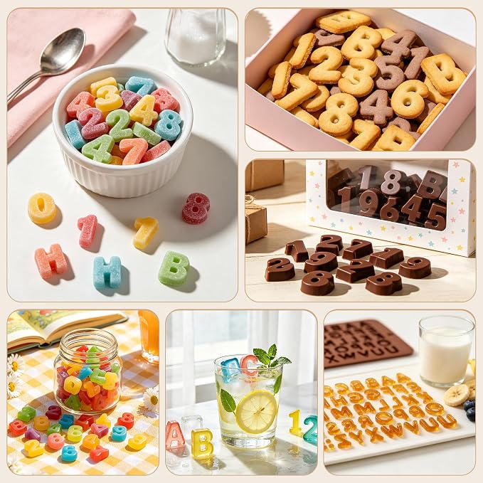 2PCS Silicone Molds for Chocolate,Number Letter Molds,Reusable Candy Molds with Happy Birthday Decorating Symbols,Mini Size Alphabet Decorating for Birthday Cake Lollipop Fondant Chocolate - Image 2