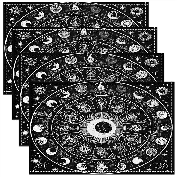 Feelyou Astrology Space Placemats Set of 4 18"x12" Galaxy Placemat for Kitchen Dining Table Decor Indoor Outdoor for Kids Teens Adults Cosmic Celestial Table Place Mats, Sun Moon by Feelyou