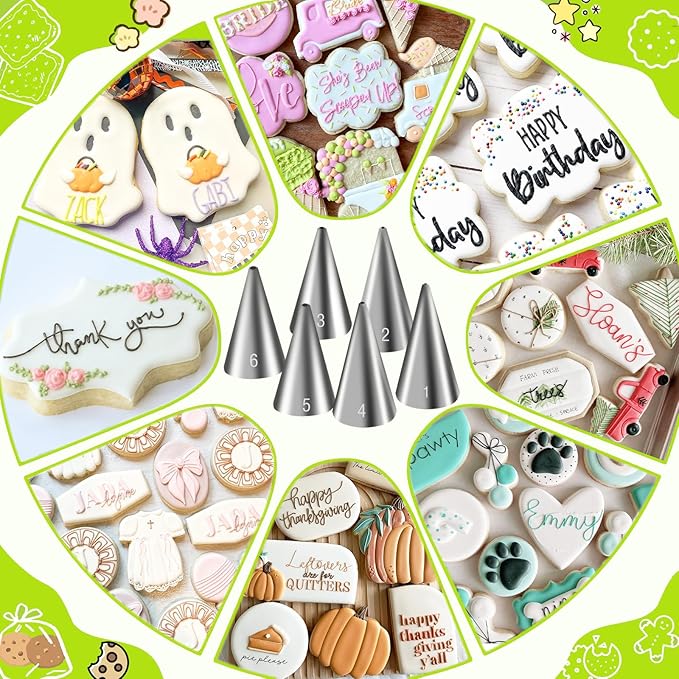 Suuker 6 Pieces Round Piping Tips Set, Stainless Steel Icing Tips Cupcake Frosting Nozzles Small Cake Decorating Tip, Cake Writing Tool for Easy Cake Cupcake Dessert Cookies Decorating