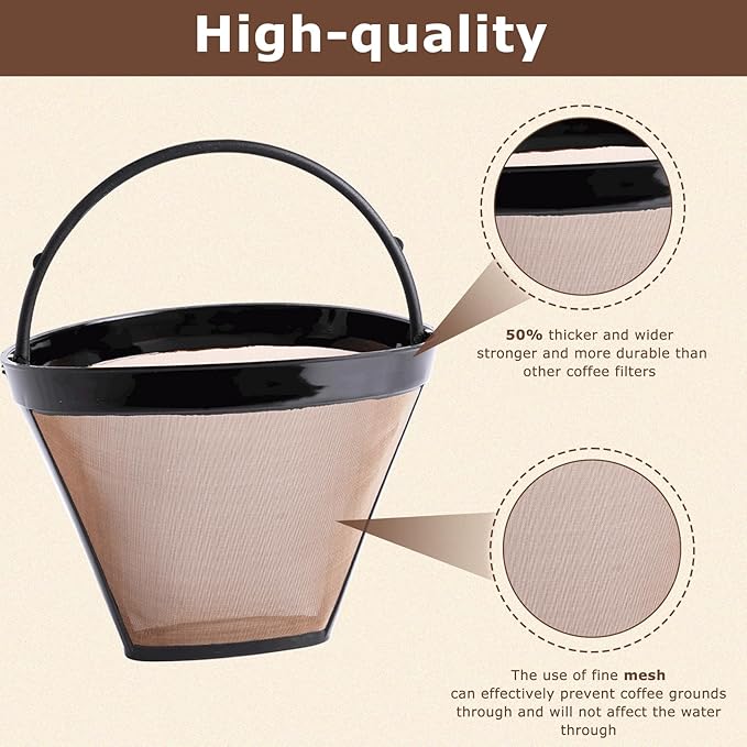 KEEPOW Reusable Coffee Filter Replacement 14 cup Compatible with Cuisinart DCC-3200 DCC-1200 Coffee Maker, Gold Tone Coffee Filter Basket 10 12 14 Cup, 1+12