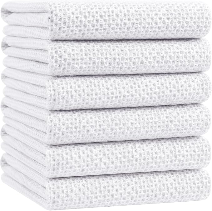 Homaxy 100% Cotton Oversized Waffle Weave Kitchen Towels 6-Pack, White | 20 x 28 Inches, Ultra Soft Absorbent Dish Towels, Quick Drying Large Cleaning Towels by Homaxy