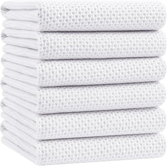 Homaxy 100% Cotton Oversized Waffle Weave Kitchen Towels 6-Pack, White | 20 x 28 Inches, Ultra Soft Absorbent Dish Towels, Quick Drying Large Cleaning Towels by Homaxy