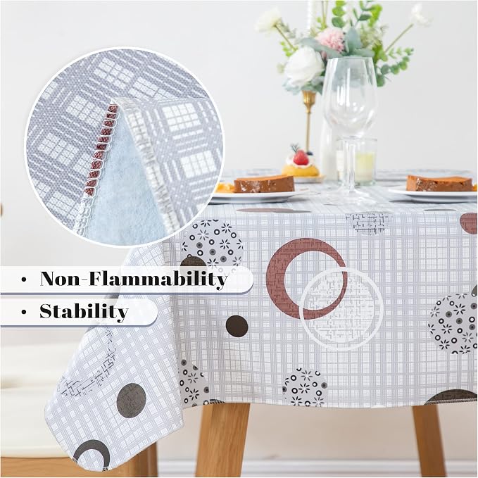 FIFTY FEET 84 * 60 Inch Rectangle Tablecloth, Vinyl Tablecloth with Flannel Backing for Rectangle Tables, Spill Proof Plastic Picnic Table Cover for Dining/Camping/Indoor/Outdoor(Grey Plaid) - Image 8