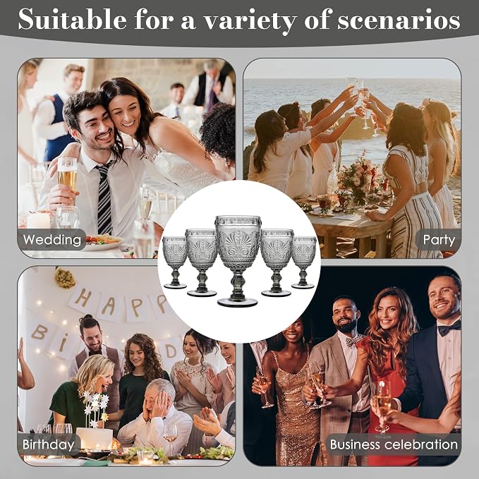 6 Pcs Black Wine Glasses,Goblet Glasses,Vintage Glassware, Made of Sturdy and Durable Glass Can be Used for Weddings, Everyday Fun Parties and More! - Image 6