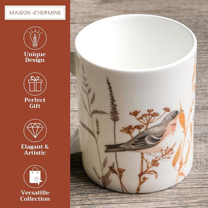 Maison d' Hermine Coffee Mug with Handles Tea Cups (15 Ounce, Pack of 1) | Fine Bone China Coffee Mugs for Hot Beverages Cappuccino Latte Home Spring Summer -Meadow Florals - Beige - Meadow Sunrise - Image 2