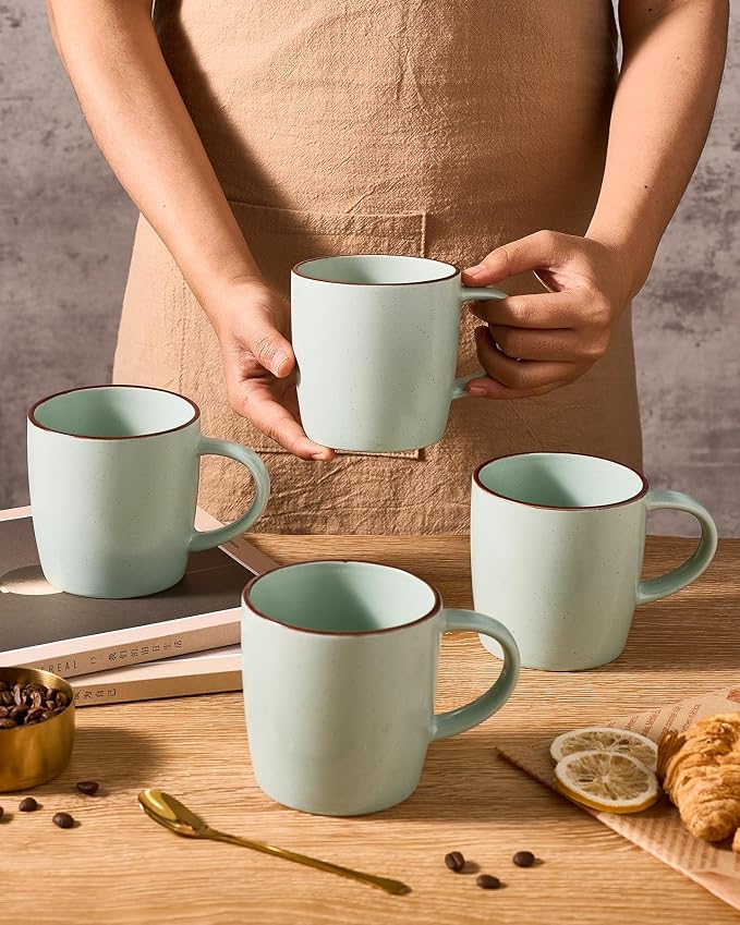 famiware Mercury Coffee Mugs 13 oz, Coffee Mugs Set of 6 with Handle, Ceramic Cups for Latte, Hot Tea, Cappuccino, Mocha, Cocoa, Light Green - Image 7