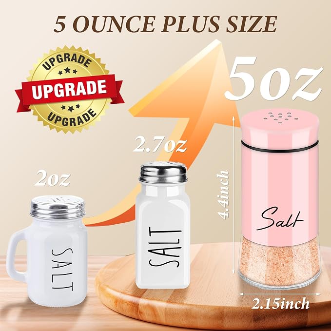 Pink Salt and Pepper Shakers Set, 5 oz Kitchen Decor | Accessories Home Essentials Cute Household Items for Kitchen Cooking Table, RV, Camp, BBQ Refillable Design - Image 3