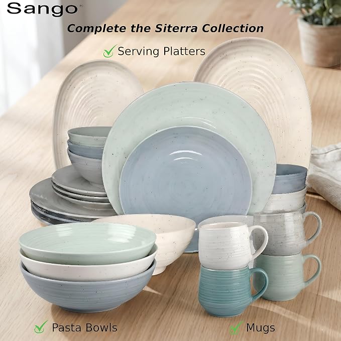 Sango Siterra Artist's Blend 16-Piece Stoneware Dinnerware Set for 4, Green, Cream & White Glossy Dishes with Speckles, Ceramic Plates and Bowls Sets for Everyday Dining, Microwave & Dishwasher Safe - Image 6