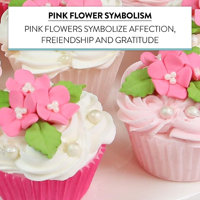 Global Sugar Art 24-Count Mini Pink Edible Flowers Cake Decorations | Small pink sugar flowers for cake decorating, mini edible flowers cake decorations, edible flower decorations, sugar leaves - Image 5
