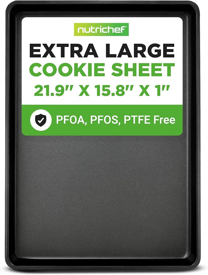 NutriChef Nonstick XL Cookie Sheet Baking Pan - Extra Large 22 Inch x 16 Inch with Raised Edges, Thick Carbon Steel Oven Baking Sheet for Jelly Rolls, Cookies, Cakes, & Pastries - Black by NutriChef%E2%84%A2Kitchen