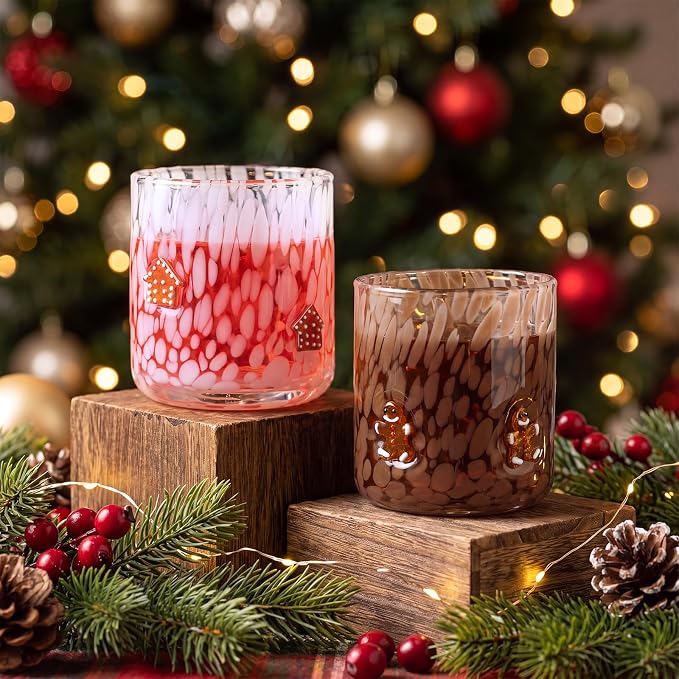LemonRoad 2 Pcs Christmas Glass Cups 16 oz Gingerbread Man Gingerbread House Icon Juice Glasses Double Old Fashioned Wine Coffee Cocktail Cups Drinking Glassware for Holiday Xmas Party Supplies Gift - Image 4