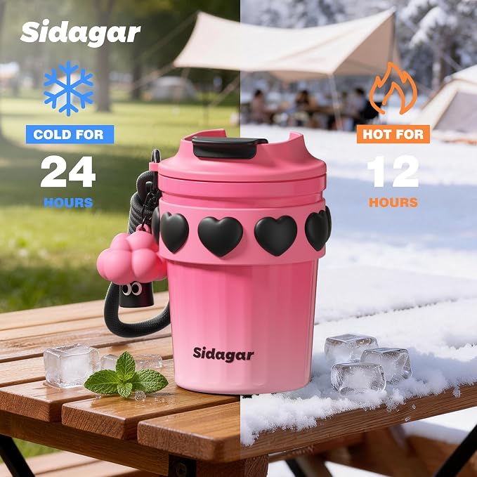 SDGA+ 12 oz Travel Coffee Mug Spill Proof Leak Proof, Stainless Steel Thermal Coffee Cup with Lid, Resuable Cup for Hot and Cold, Portable Tumbler for Women, Pink - Image 6
