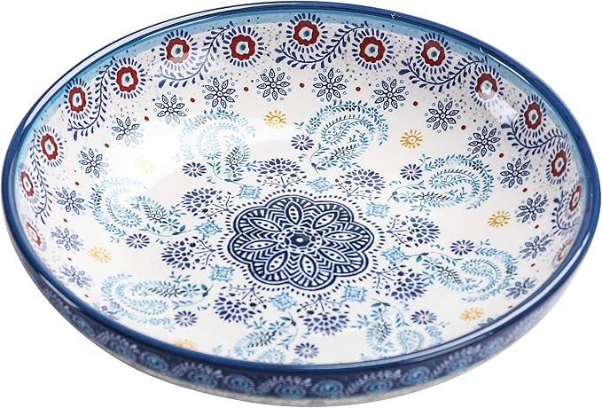 Bico Blue Talavera Pasta Bowls, 35oz Salad Bowl Set of 4, Large Ceramic Serving Dinner Bowls for Soup and Cereal, Microwave and Dishwasher Safe, Gift for Housewarming and Thanksgiving - Image 3