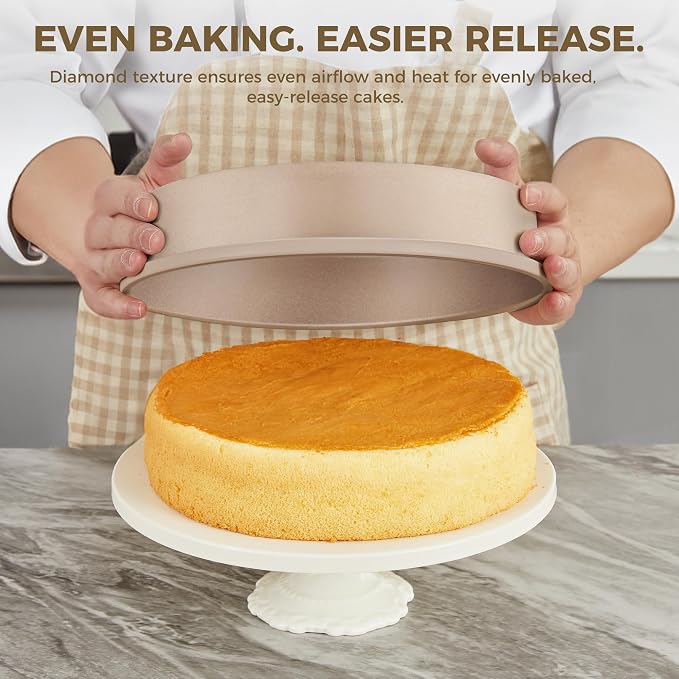 Ceramic Nonstick 9” Round Cake Pans, Heavy-Duty Aluminized Steel | Non-Toxic 9 Inch Round Cake with Diamond Texture, Cake Pans 9 Inch Round for Baking Cheesecake, Cream, 2-Pack - Image 7