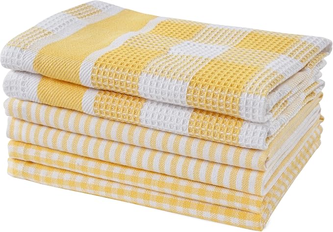 Lane Linen 100% Cotton Kitchen Towels - 6 Pack Dish Cloths Quick Drying, Soft Absorbent - Yellow, 12"x12" by LaneLinen