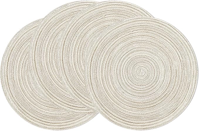 SHACOS Round Braided Placemats Set of 4 Washable Table Placemats Cotton Polyester Place Mats 15 inch Circle Table Mats for Holiday Party (Ivory, 4) by SHACOS
