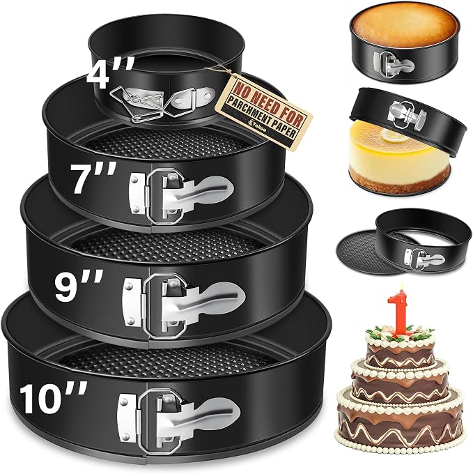Vakoo 4+7+9+10 Inch Springform Pan - Nonstick, Leakproof Cheesecake Pan for Baking, Easy Release, No Parchment Paper Needed, Set of 4 by Vakoo