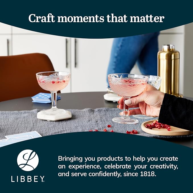 Libbey Hobstar Champagne Coupes , Timeless Bar Glasses, Dishwasher Safe Cocktail Glasses Set of 4 for Beverages, Mixed Drinks and More - Image 6