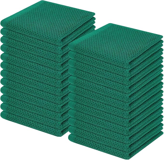 Homaxy 100% Cotton Waffle Weave Kitchen Dish Cloths 24-Pack, Dark Green | 12 x 12 Inches, Ultra Soft Absorbent Dish Towels, Quick Drying Dish Rags with Hanging Loop by Homaxy