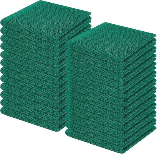 Homaxy 100% Cotton Waffle Weave Kitchen Dish Cloths 24-Pack, Dark Green | 12 x 12 Inches, Ultra Soft Absorbent Dish Towels, Quick Drying Dish Rags with Hanging Loop by Homaxy