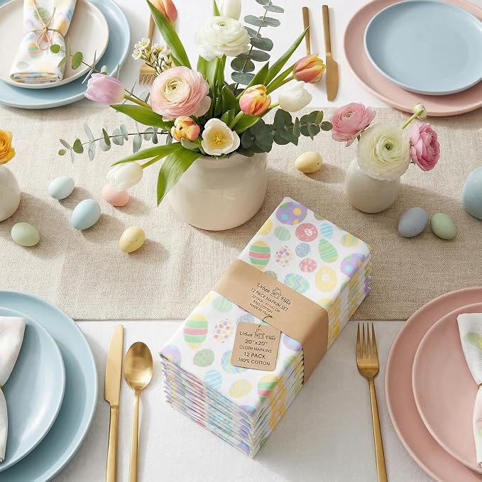 Urban Villa Cloth Napkins Cotton 20x20 (Set of 12) Egg Print - Image 8
