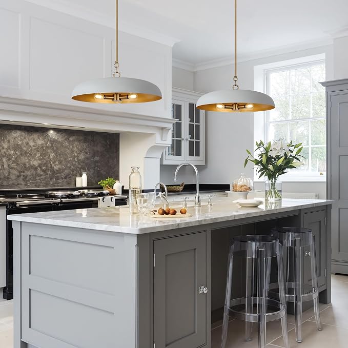 LamQee 20 Inch Oversized Large Pendant Lights, 3-Lights Gray and Gold Modern Dome Chandelier, Nordic Metal Pendant Lighting Fixture Ceiling Hanging for Kitchen Island, Dining Room Over Table, Bar - Image 2