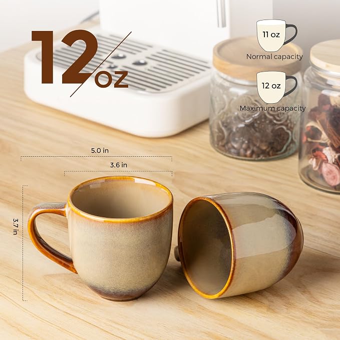 theterra Ceramic Coffee Mugs Set of 6, 12 oz Coffee Cups with Handle | Handmade, Suitable for Latte, Tea, Milk, Beer & Hot Cocoa, Creamy Amber - Image 2